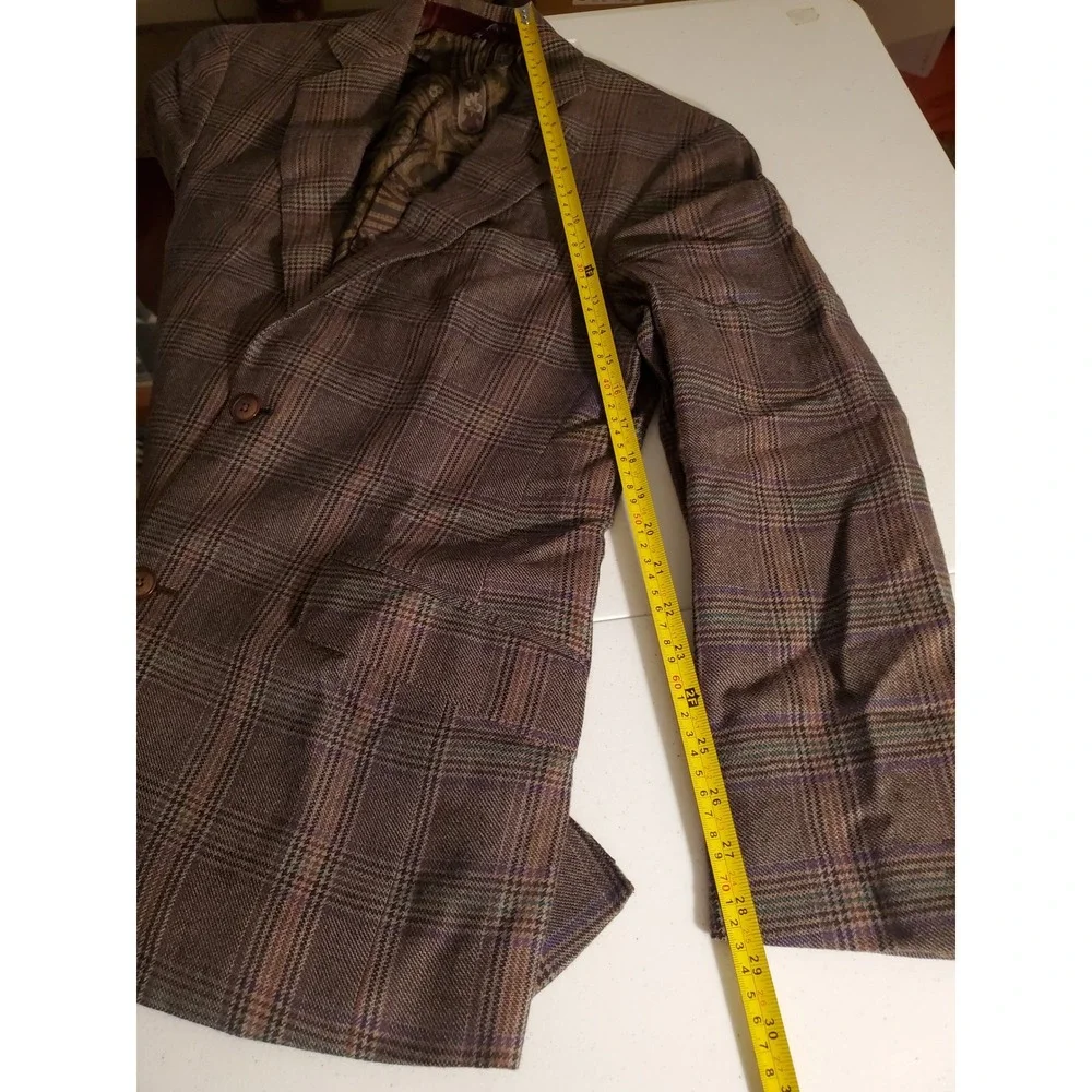 ETRO Mens Blazer 48 Suit Jacket 100% WOOL Plaid Made‎ In Italy Brown Silk Lined